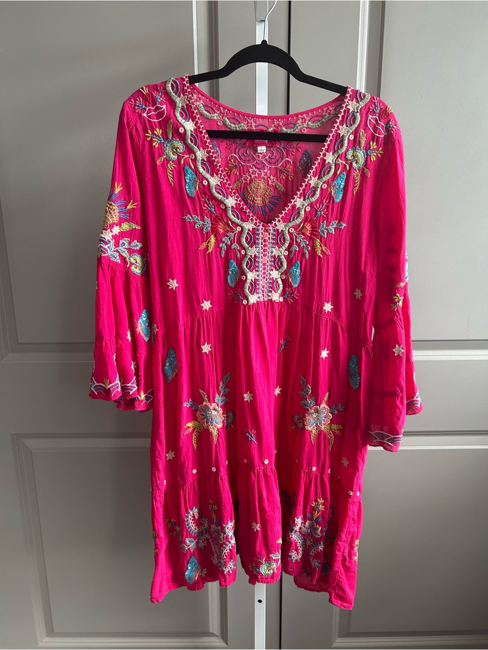 Johnny Was Teyros Embroidered Fuchsia Boho Tunic Dress Size Large L #121 - Picture 3 of 15